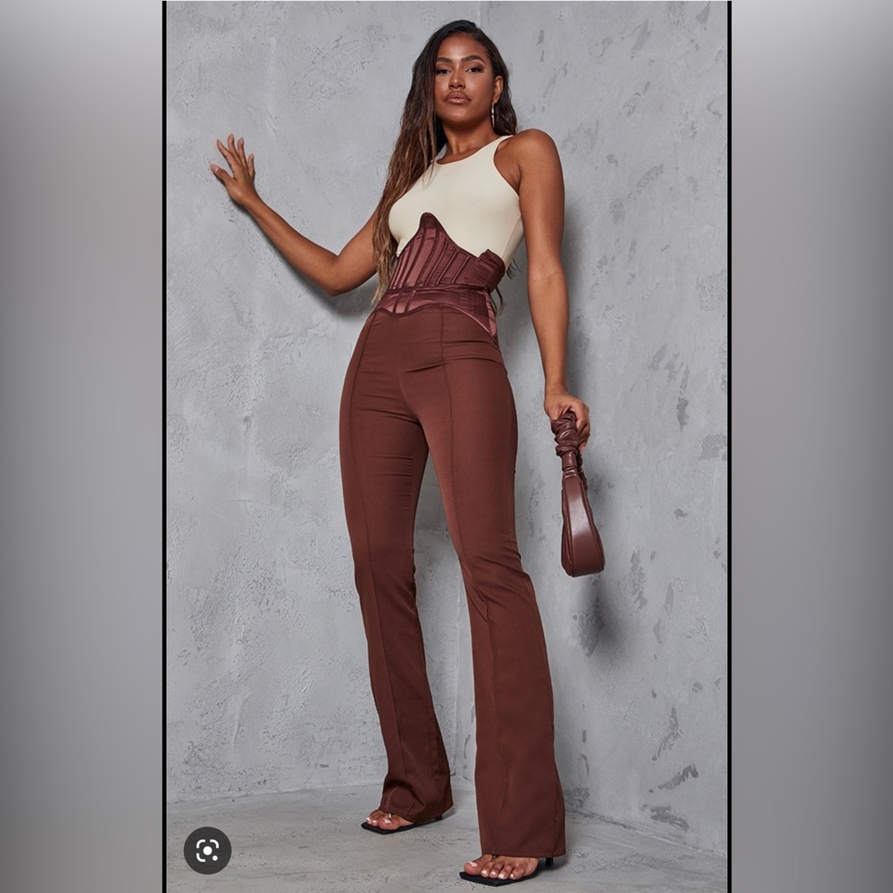 Chocolate Stain Corset High Waist Pintuck Pants